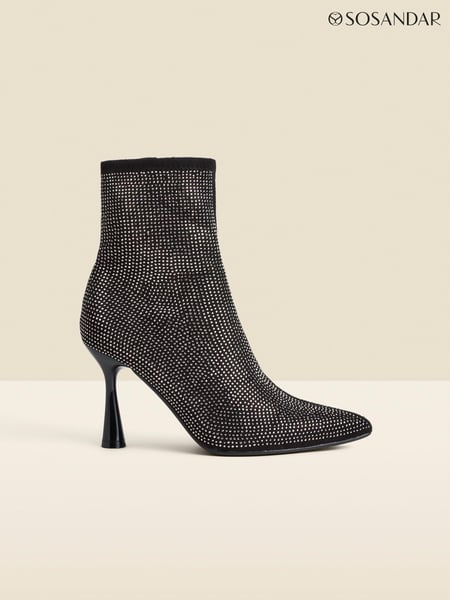 Sosandar Black Sparkle Flared Heel Sock Boots (AT6514) | € 123