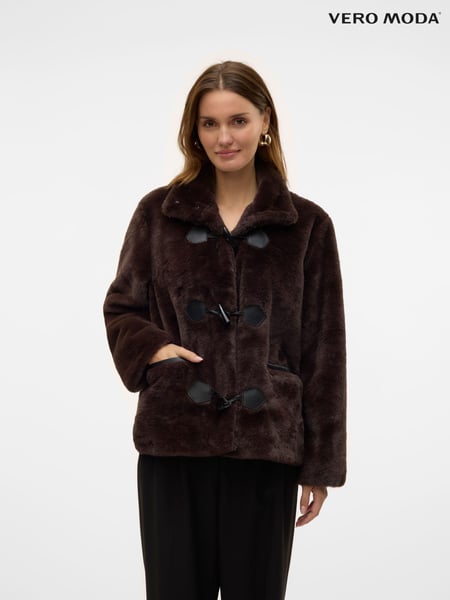 VERO MODA Brown Faux Fur High Neck Toggle Jacket (AT6612) | € 52