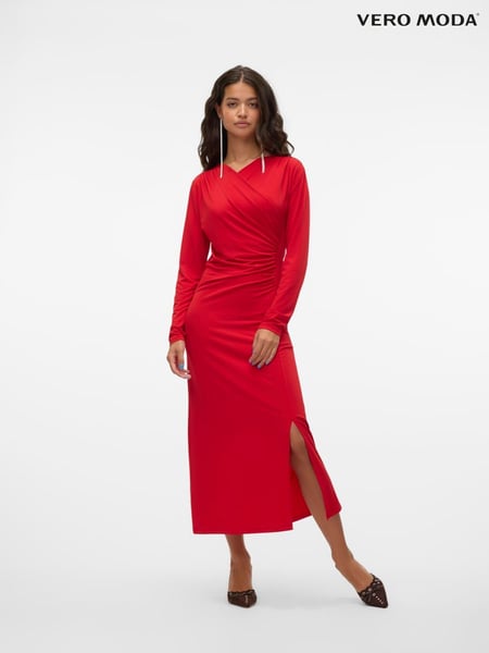 VERO MODA Red Long Sleeve V-Neck Jersey Midaxi Dress (AT6619) | € 59