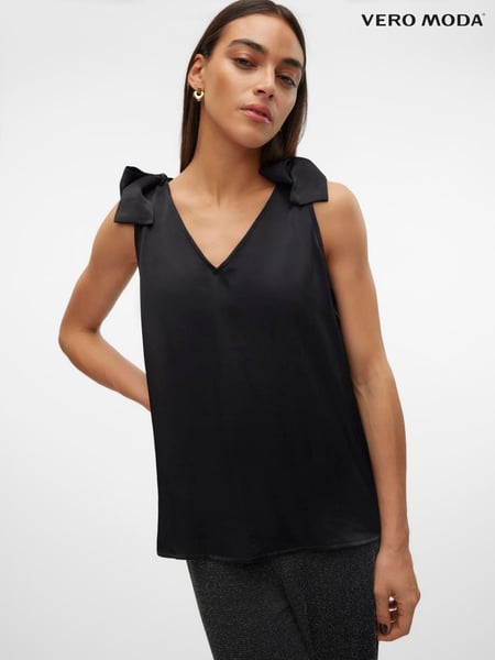 VERO MODA Black Bow Detail V-Neck Satin Blouse (AT6622) | € 26