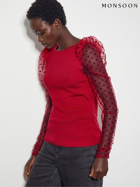Monsoon Red Mimi Polka Dot Sleeve Blouses (AT6969) | € 54
