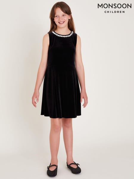 Monsoon Black Laureli Bow Velour Sleeveless Dress (AT7006) | € 43 - € 47