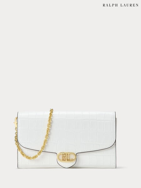Lauren Ralph Lauren Adair Croc Leather Chain Crossbody White Clutch Bag (AT7089) | € 342