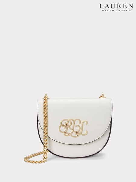 Lauren Ralph Lauren Embellished Logo Flap Crossbody Leather Saddle Bag (AT7090) | € 186