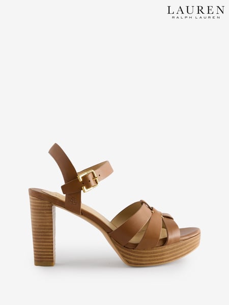 Lauren Ralph Lauren Soffia Leather Platform Heeled Brown Sandals (AT7103) | € 264