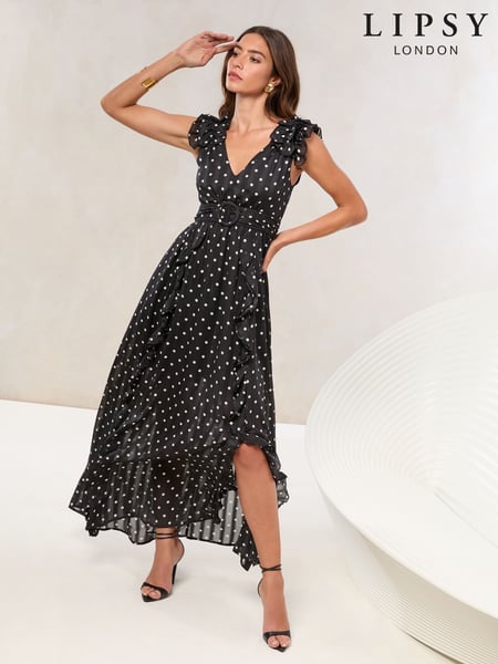 Lipsy Monochrome Spot Sleevless Ruffle Belted Maxi Dress (AT7227) | € 108