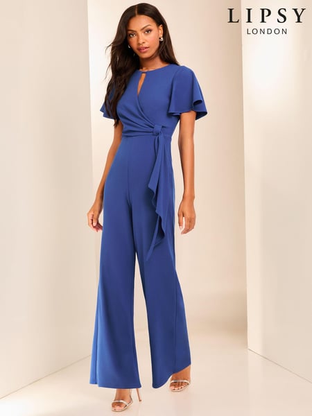 Lipsy Blue Flutter Sleeve Tie Side Wide Leg Jumpsuit (AT7254) | € 90