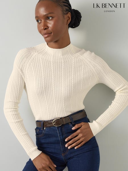 LK Bennett Cream West Coconut Milk Cable Stitch Sweater (AT7356) | € 116