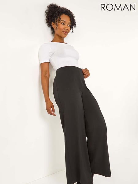 Roman Black Petite Wide Leg Ponte Stretch Trousers (AT7465) | € 50