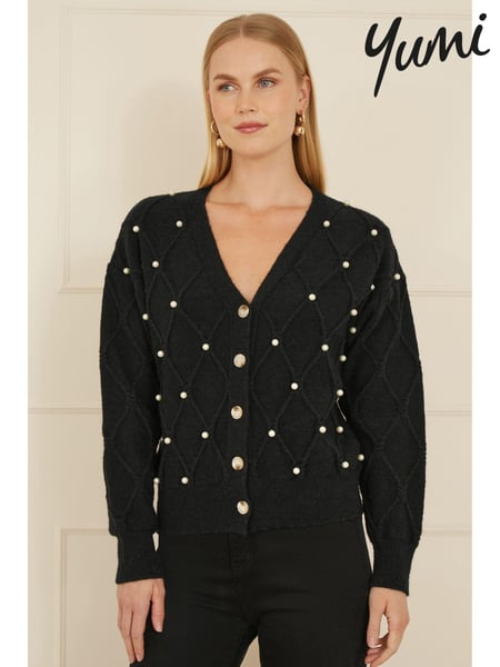 Yumi Black Pearl Cable Knit Cardigan (AT7584) | € 86