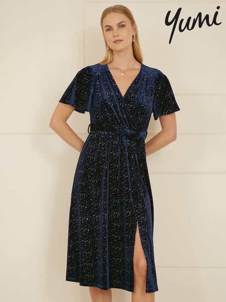 Yumi Blue Velvet Sparkle Wrap Midi Dress (AT7714) | € 101