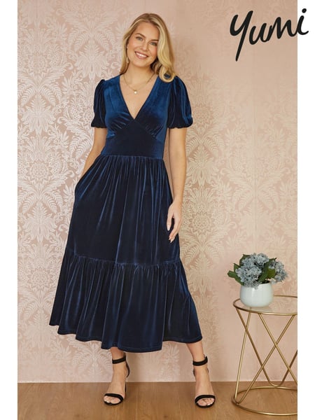 Yumi Blue Velvet Midi Dress (AT7766) | € 94