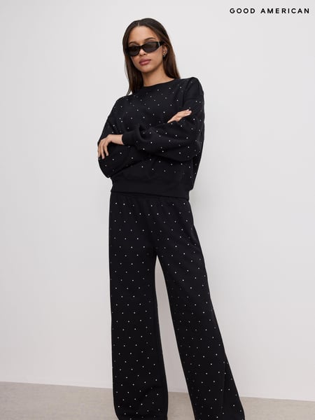 Good American Black Crystal Wide Leg Sweatpants (AT8020) | € 130