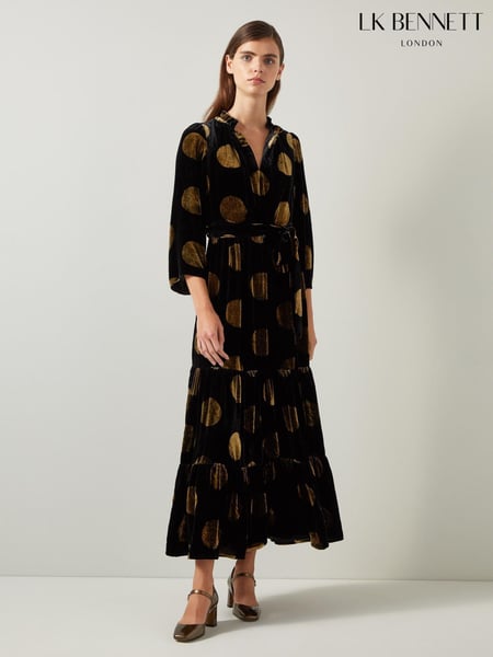LK Bennett Black Lulu Giant Spot Print Velvet Dress (AT8021) | € 778