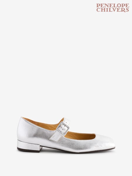 Penelope Chilvers Silver Low Mary Jane Leather Shoes (AT8414) | € 310