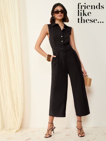 Friends Like These Black Petite Sleevless Belted Utility Tailored Jumpsuit (AT8516) | € 84