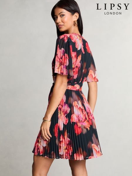 Lipsy Black Petite Floral Pleated Mini Shift Dress (AT8558) | € 101