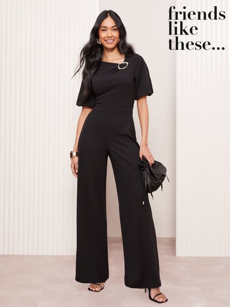 Friends Like These Black Tailored Abstract Buckle Puff Sleeve Jumpsuit (AT8620) | € 37