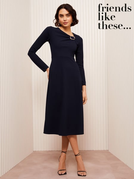 Friends Like These Navy Long Sleeve Buckle Tailored Midi Dress (AT8627) | € 72