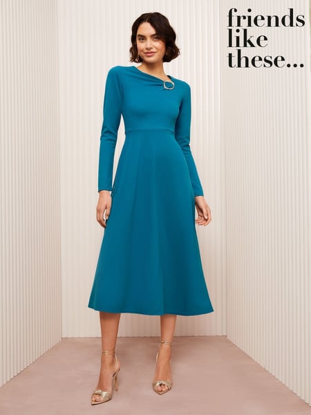 Friends Like These Teal Blue Long Sleeve Buckle Tailored Midi Dress (AT8628) | € 72