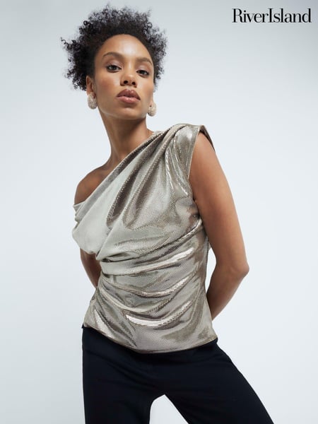 River Island Gold Drape Velvet Sequin Top (AT8972) | € 27