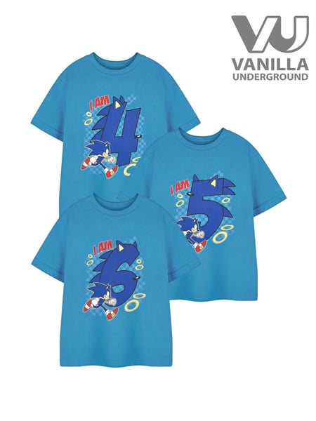 Vanilla Underground Blue Boys Sonic The Hedgehog Birthday Age 100% Cotton T-shirt (AT9003) | € 22