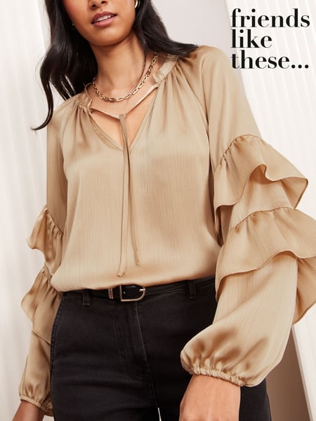Friends Like These Gold Crinkle Satin Ruffle Sleeve Blouse (AT9133) | € 55