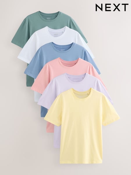 Pastellfarben, Weiß/Blau/Grün/Rosa/Gelb/Lila, Violett - Reguläre Passform - Essential Cotton T-Shirts 6 Pack (AT9268) | 67 €