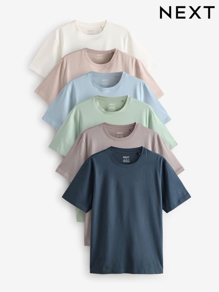 Ecru/Blau/Grün/Neutral Mushroom/Grau/Stone - Reguläre Passform - Essential Cotton T-Shirts 6 Pack (AT9276) | 67 €