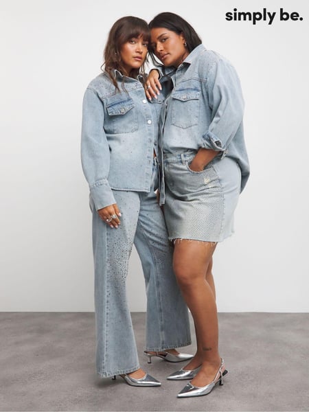 Simply Be Blue Light Wash 100% Cotton Embellished Wide Leg Jeans (AT9344) | € 38