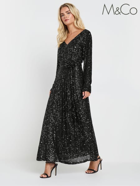 M&Co Silver Petite Long Sleeve Sequin Maxi Dress (AT9898) | € 94