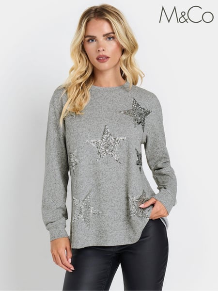 M&Co Grey Petite Sequin Star Top (AT9908) | € 22