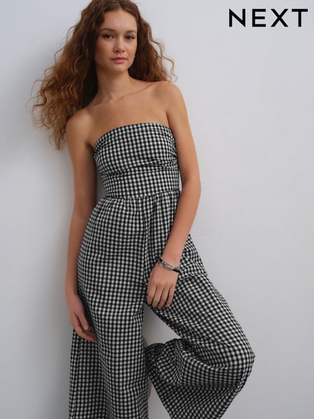 Mono Gingham Bandeau Seersucker Jumpsuit (AU0097) | € 64