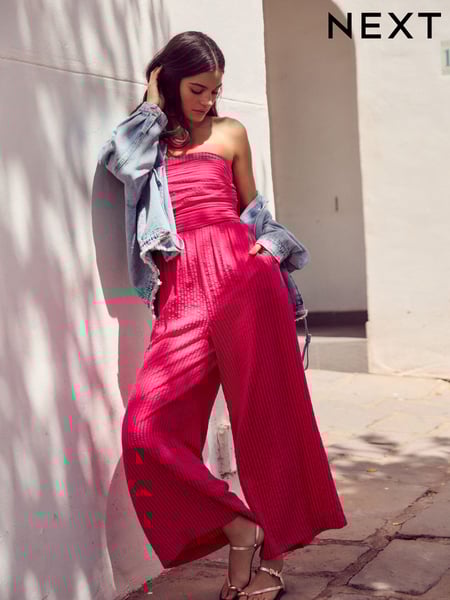Bright Pink Stripe Bandeau Seersucker Jumpsuit (AU0100) | € 64