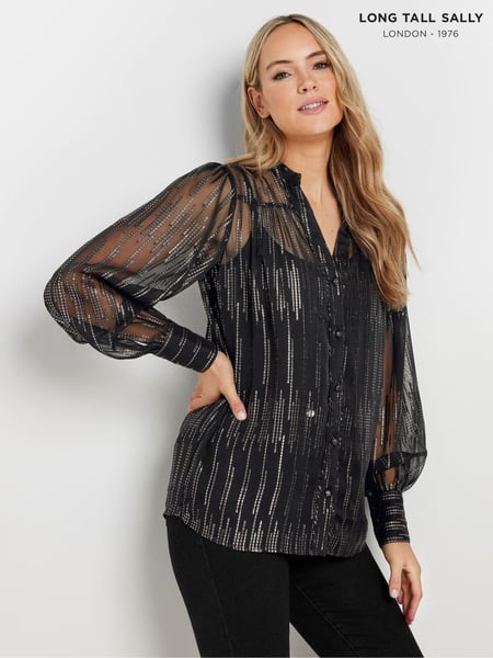Long Tall Sally Black Jacquard Metallic Button Through Blouse (AU0247) | € 51