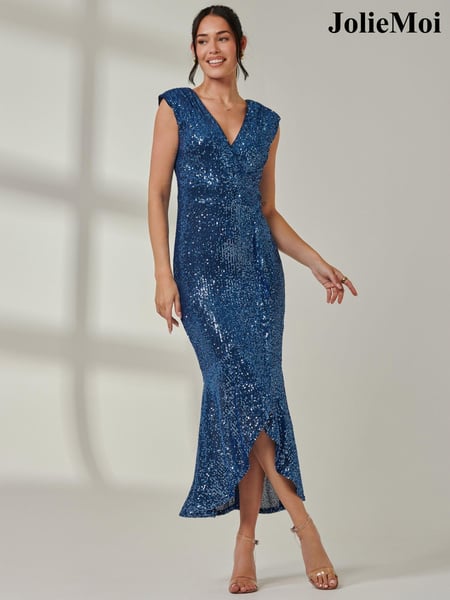 Jolie Moi Blue Sequin Fishtail Maxi Dress (AU0307) | € 45