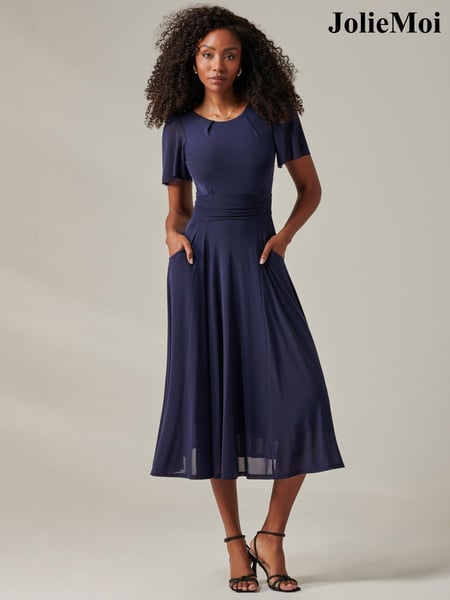 Jolie Moi Blue Ayla Plain Mesh Maxi Dress (AU0316) | € 61