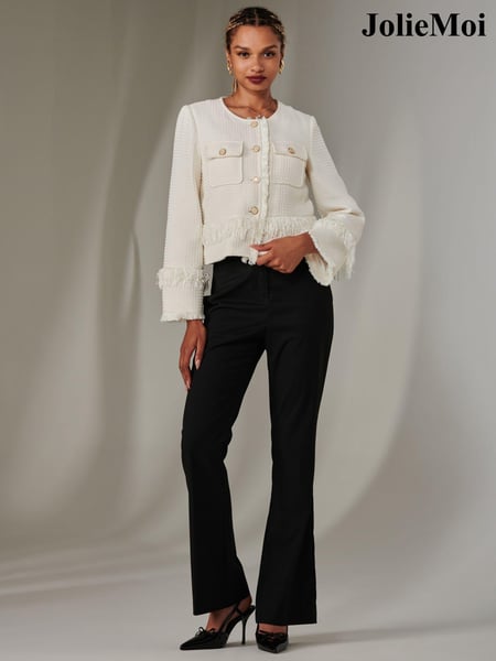 Jolie Moi Cream Button Through Tweed Jacket (AU0324) | € 101