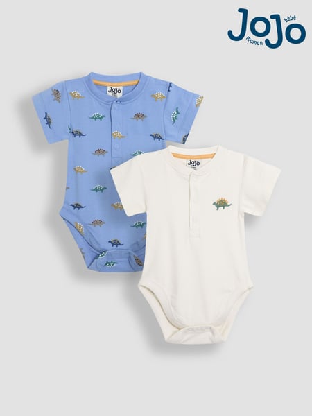 JoJo Maman Bébé Blue & Natural Short Sleeve Bodysuits 2-Pack (AU0423) | € 35 - € 37