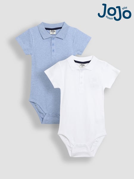 JoJo Maman Bébé White 2-Pack Plain Polo Shirt Bodysuits (AU0455) | € 35 - € 37