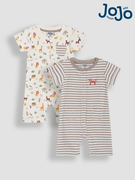 JoJo Maman Bébé Ecru Cream Safari 2-Pack Romper (AU0474) | € 48 - € 51