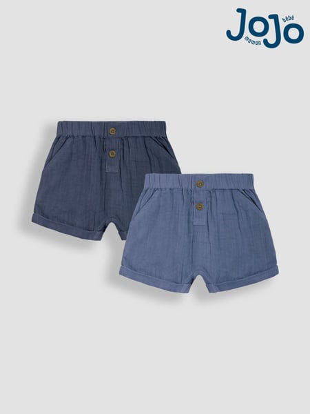 JoJo Maman Bébé Royal Blue & Navy Blue 2-Pack Cheesecloth Shorts (AU0493) | € 35 - € 38