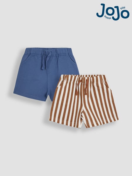 JoJo Maman Bébé Mustard Stripe & Solid Blue 2-Pack Stripe Jogger Shorts (AU0494) | € 30 - € 35