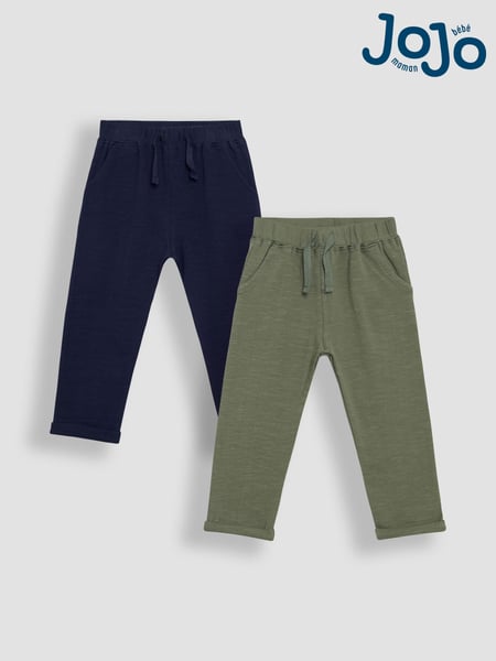 JoJo Maman Bébé Khaki Green & Navy Blue 2-Pack Relaxed Fit Turn Up Joggers (AU0611) | € 32 - € 37
