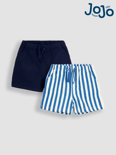 JoJo Maman Bébé Blue Stripe & Navy Blue 2-Pack Stripe Jogger Shorts (AU0614) | € 30 - € 35