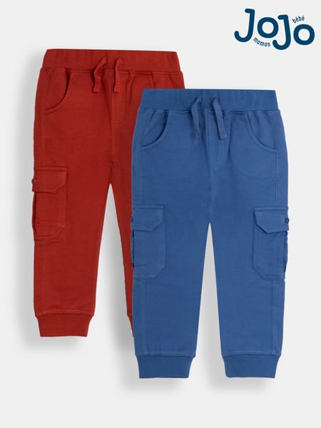 JoJo Maman Bébé Rust Orange & Royal Blue 2-Pack Cargo Joggers (AU0633) | € 35 - € 40