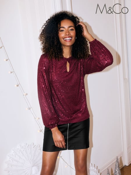 M&Co Red Keyhole Sequin Long Sleeve Top (AU0818) | € 36