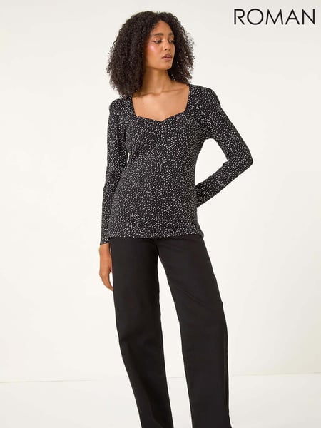 Roman Black Sweetheart Neck Polka Dot Top (AU0877) | € 50