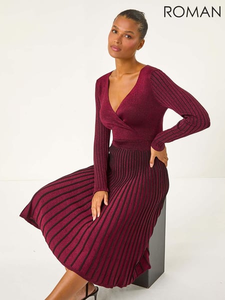 Roman Red Sparkle Wrap Knitted Midi Dress (AU1056) | € 101