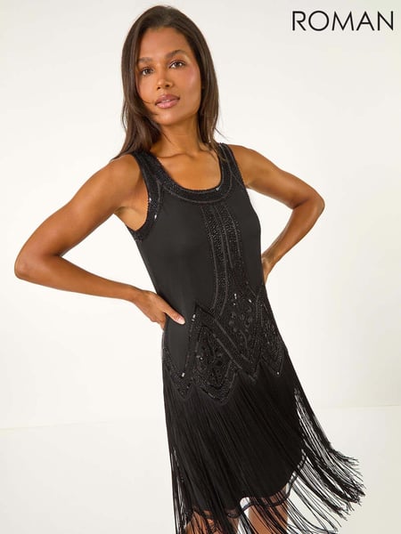 Roman Black Sequin Fringe Hem Flapper Dress (AU1088) | € 125